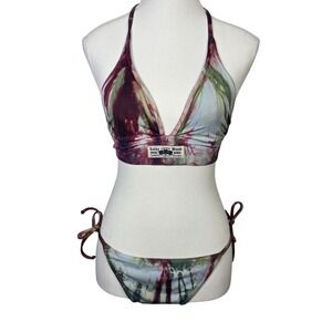 Lucky Brand Womens Tie Dye Halter Bikini Swimsuit Set Medium & Small
